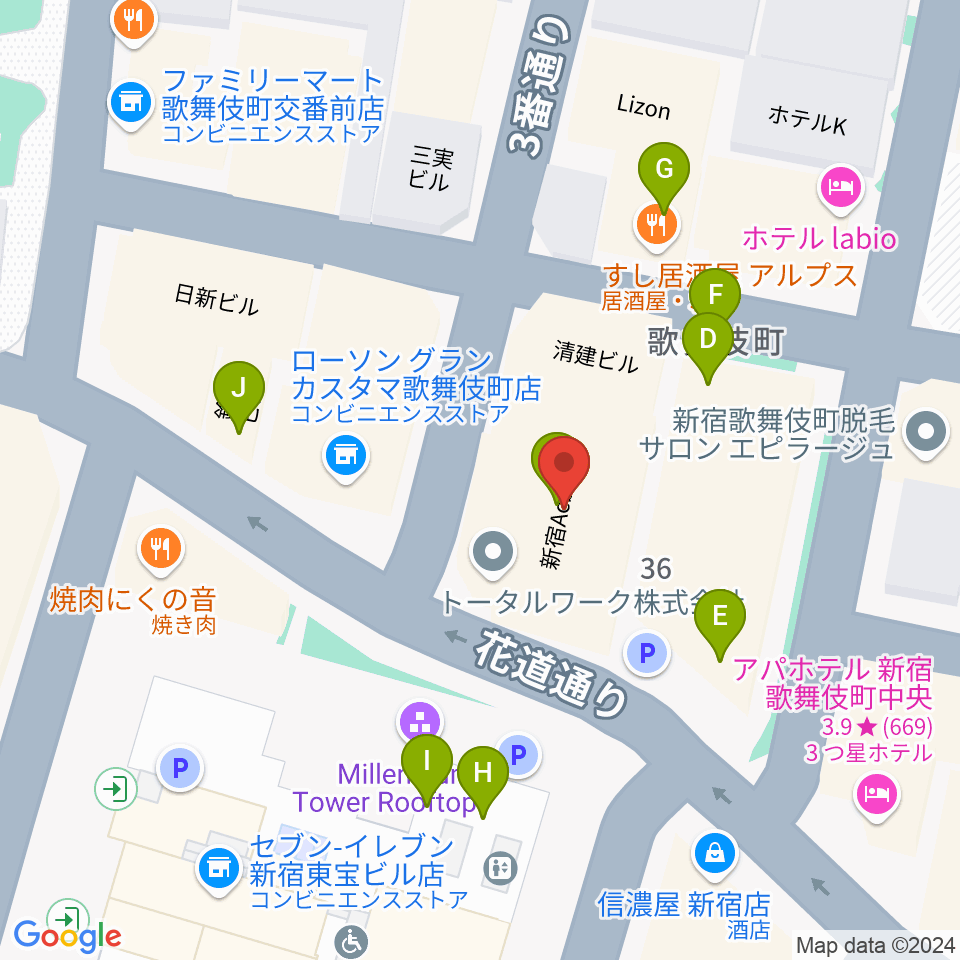 ACB HALL周辺のファミレス・ファーストフード一覧地図