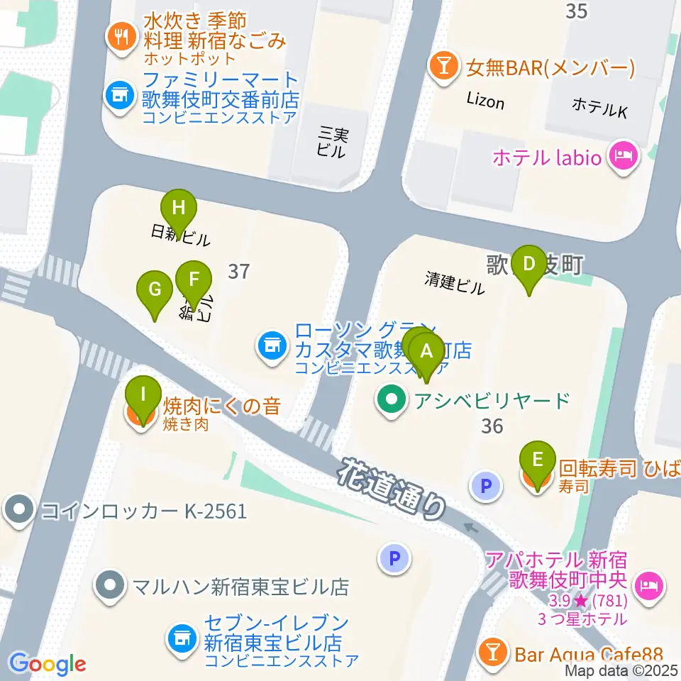ACB HALL周辺のファミレス・ファーストフード一覧地図