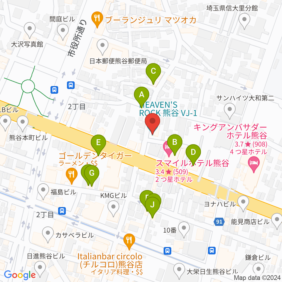 ヘブンズロック熊谷VJ-1周辺のファミレス・ファーストフード一覧地図