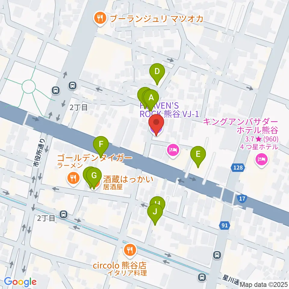 ヘブンズロック熊谷VJ-1周辺のファミレス・ファーストフード一覧地図