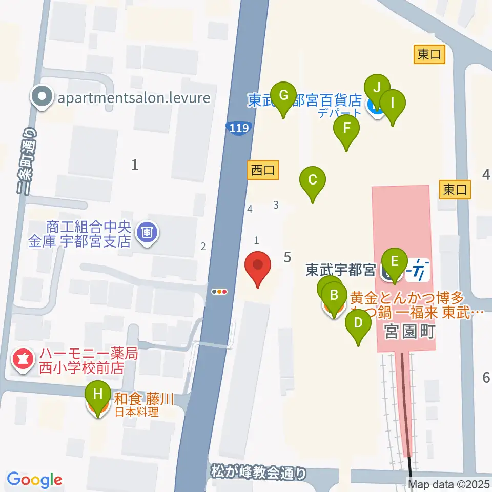宇都宮ヘブンズロック周辺のファミレス・ファーストフード一覧地図