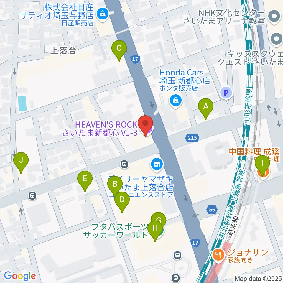 さいたま新都心ヘブンズロック周辺のファミレス・ファーストフード一覧地図