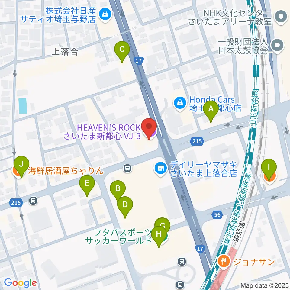 さいたま新都心ヘブンズロック周辺のファミレス・ファーストフード一覧地図