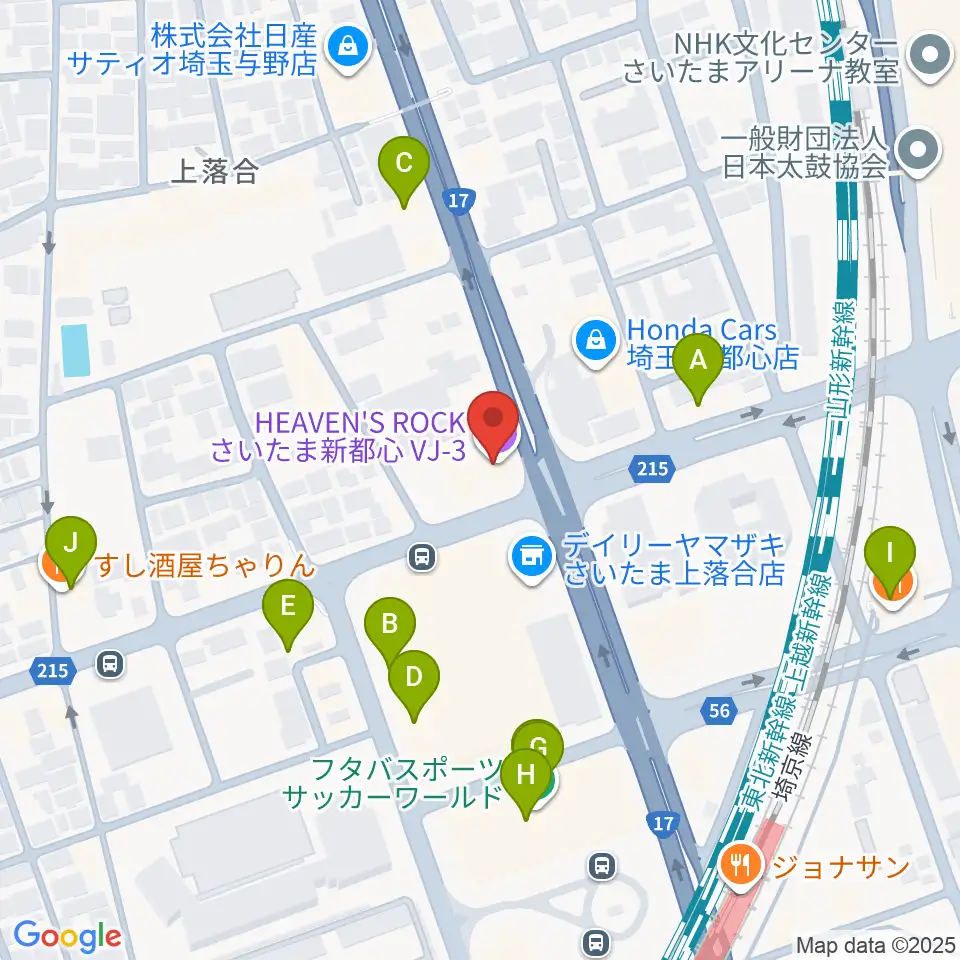 さいたま新都心ヘブンズロック周辺のファミレス・ファーストフード一覧地図