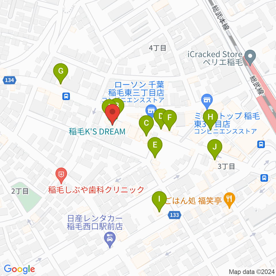 稲毛K'S DREAM周辺のファミレス・ファーストフード一覧地図