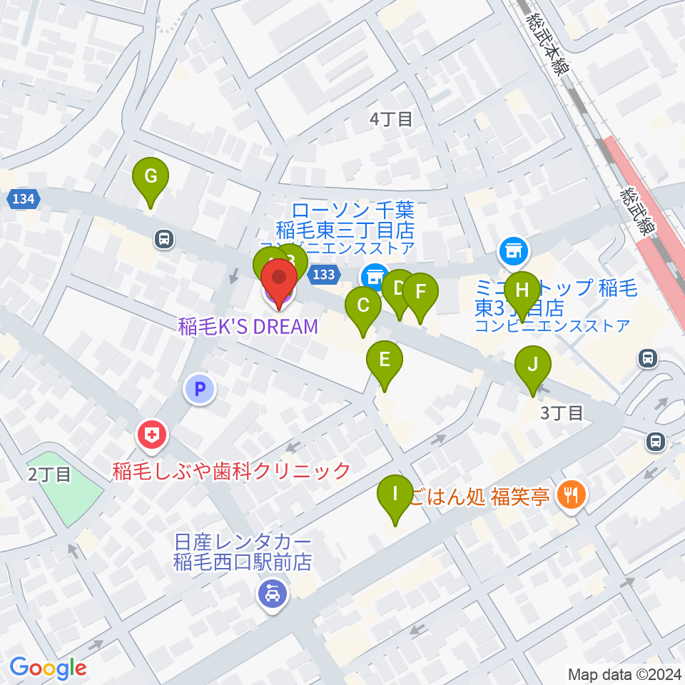 稲毛K'S DREAM周辺のファミレス・ファーストフード一覧地図