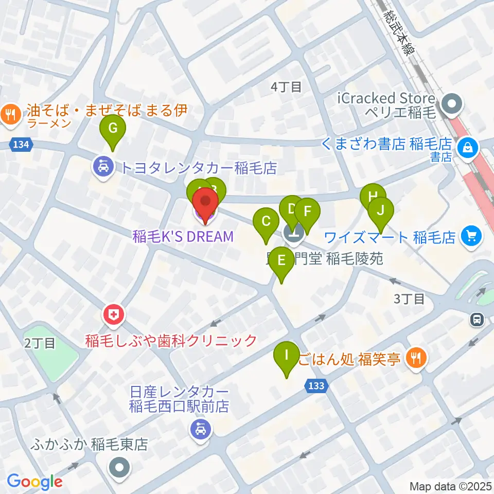 稲毛K'S DREAM周辺のファミレス・ファーストフード一覧地図