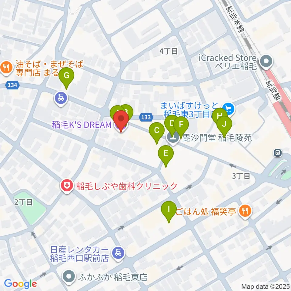 稲毛K'S DREAM周辺のファミレス・ファーストフード一覧地図