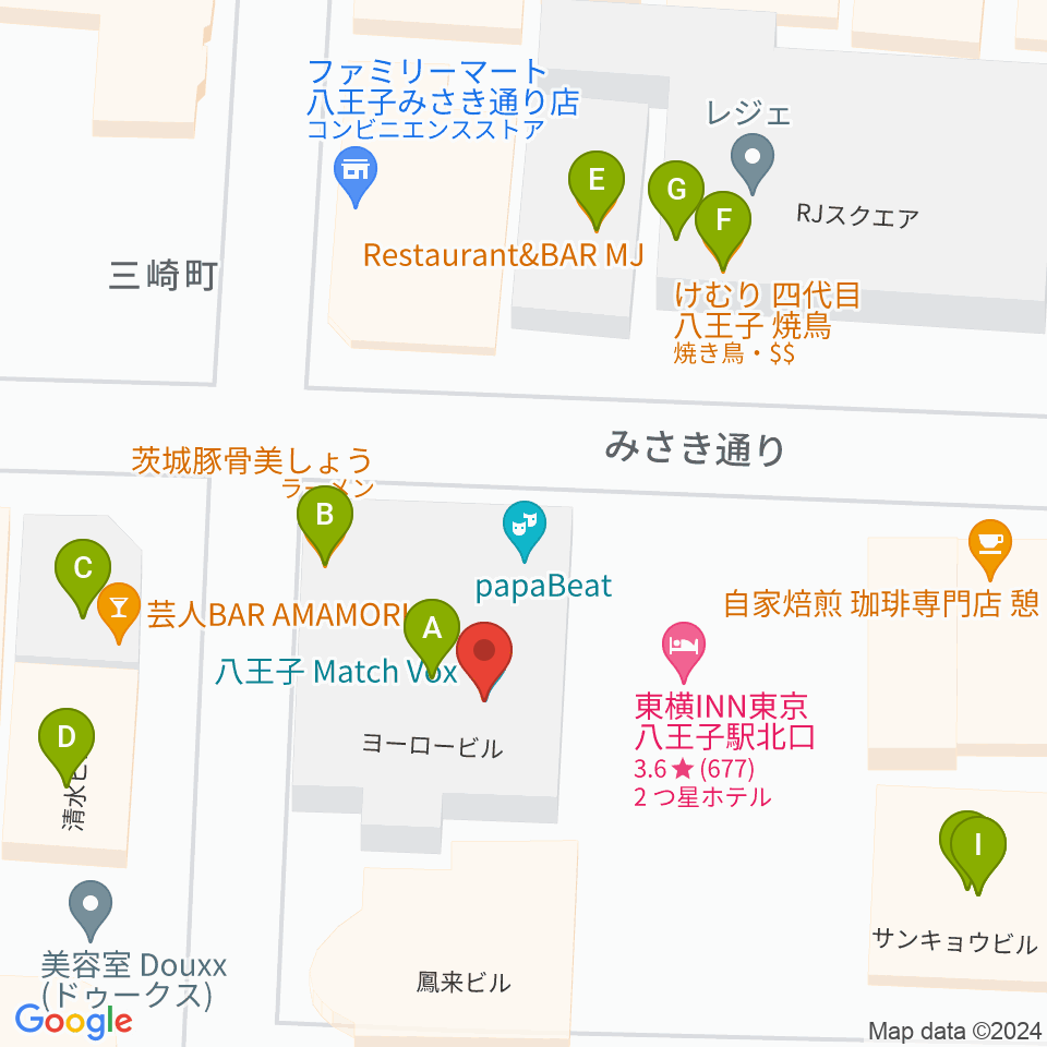 八王子Match Vox周辺のファミレス・ファーストフード一覧地図