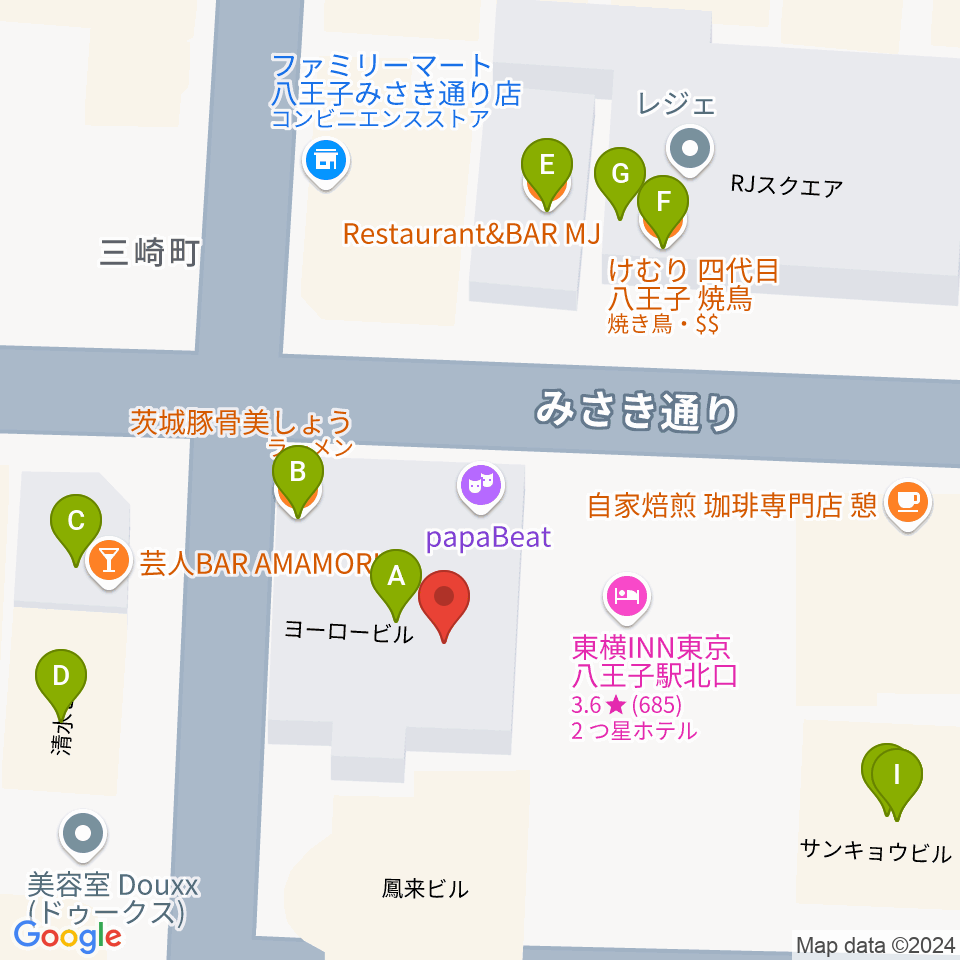 八王子Match Vox周辺のファミレス・ファーストフード一覧地図