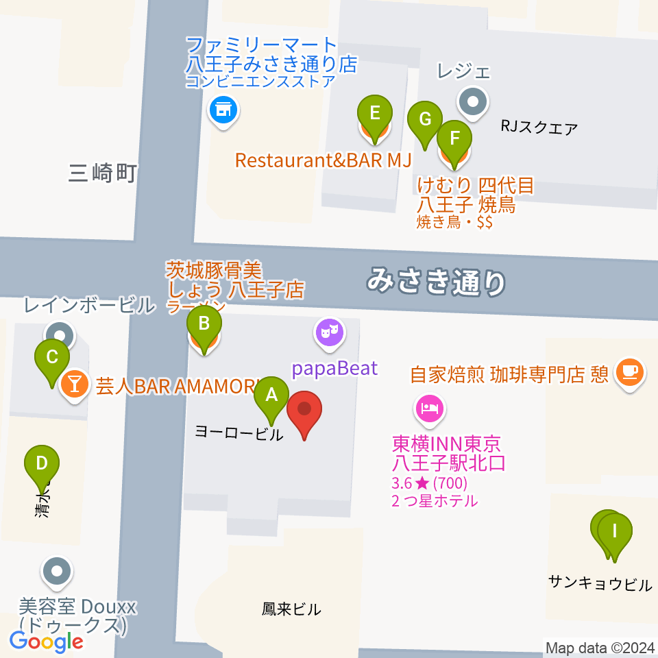 八王子Match Vox周辺のファミレス・ファーストフード一覧地図