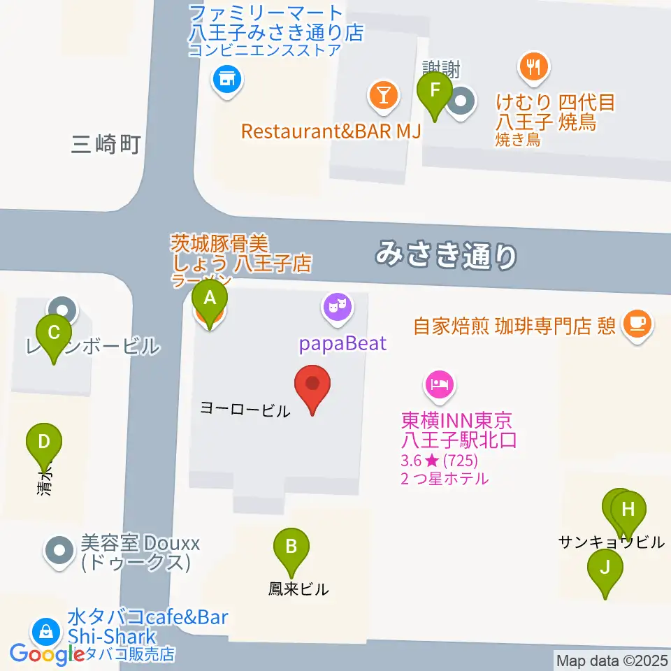 八王子Match Vox周辺のファミレス・ファーストフード一覧地図