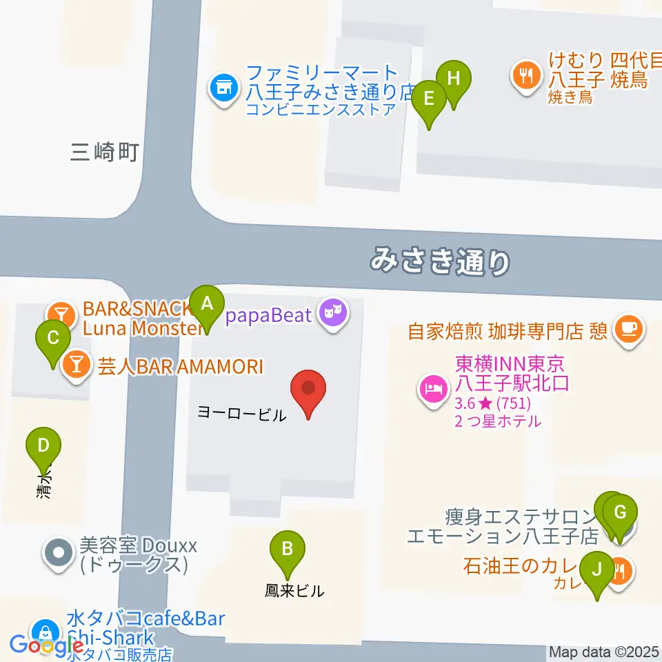 八王子Match Vox周辺のファミレス・ファーストフード一覧地図