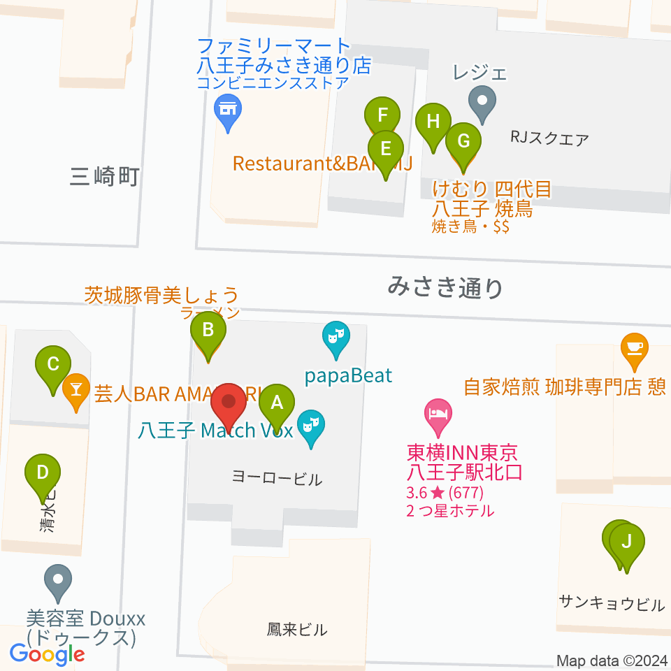 八王子RIPS周辺のファミレス・ファーストフード一覧地図