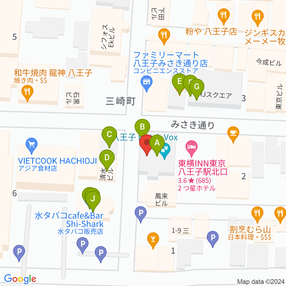 八王子RIPS周辺のファミレス・ファーストフード一覧地図