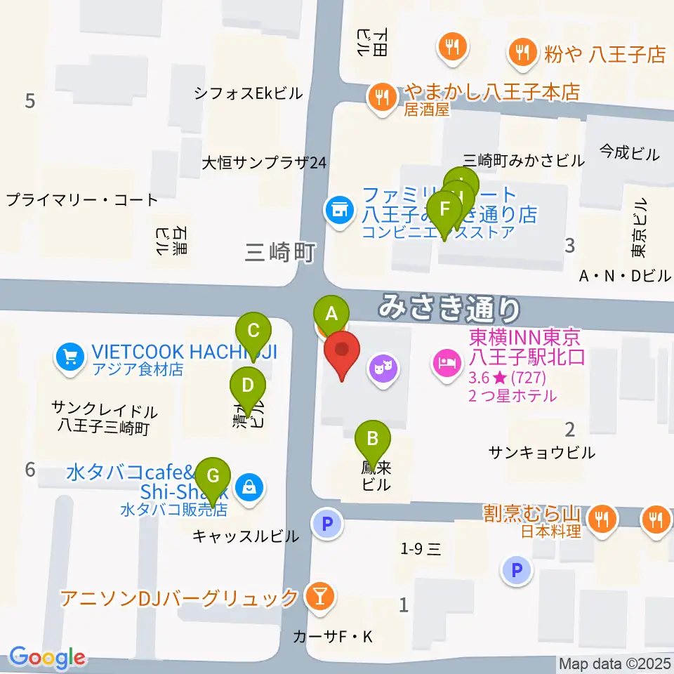 八王子RIPS周辺のファミレス・ファーストフード一覧地図
