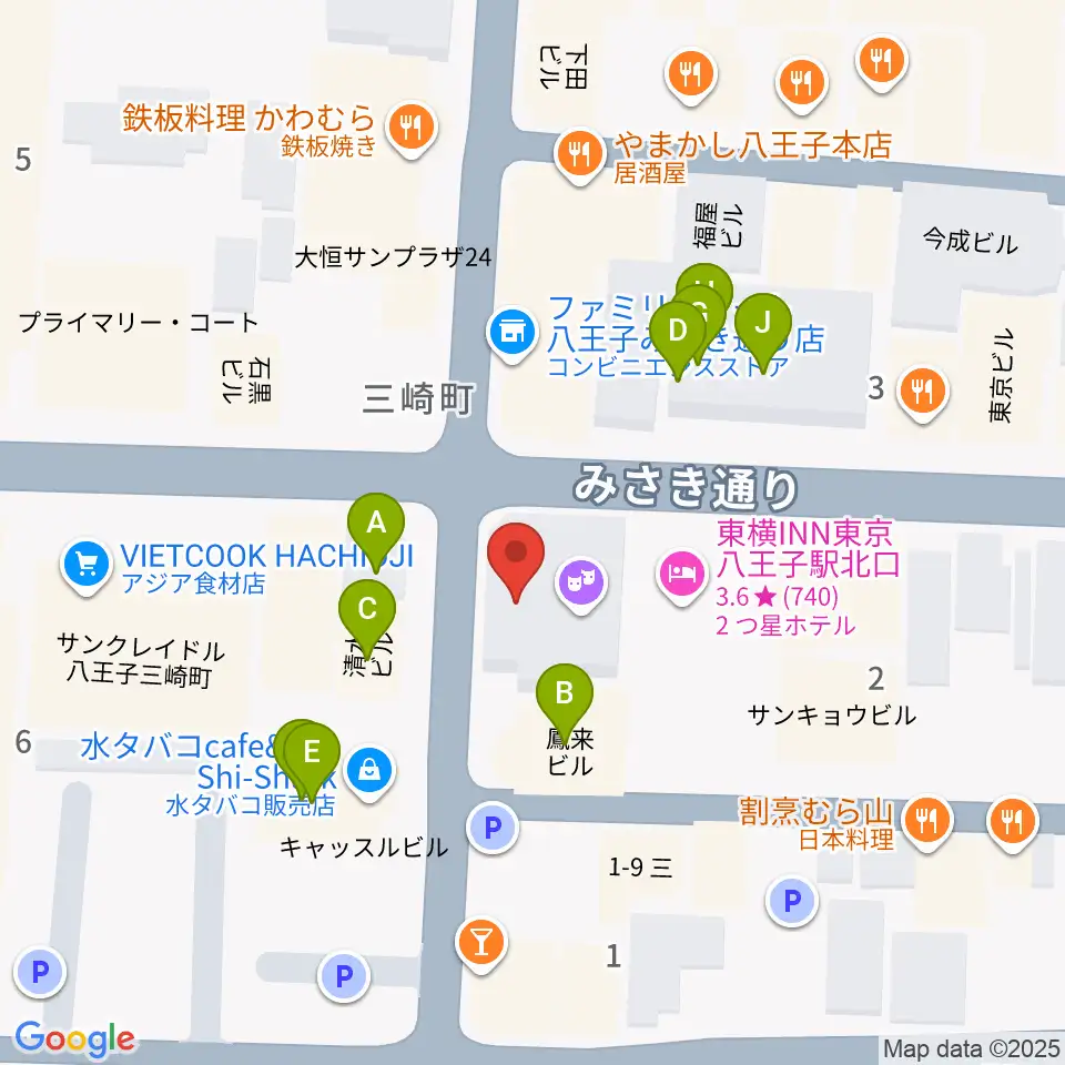 八王子RIPS周辺のファミレス・ファーストフード一覧地図
