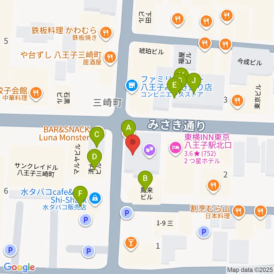 八王子RIPS周辺のファミレス・ファーストフード一覧地図