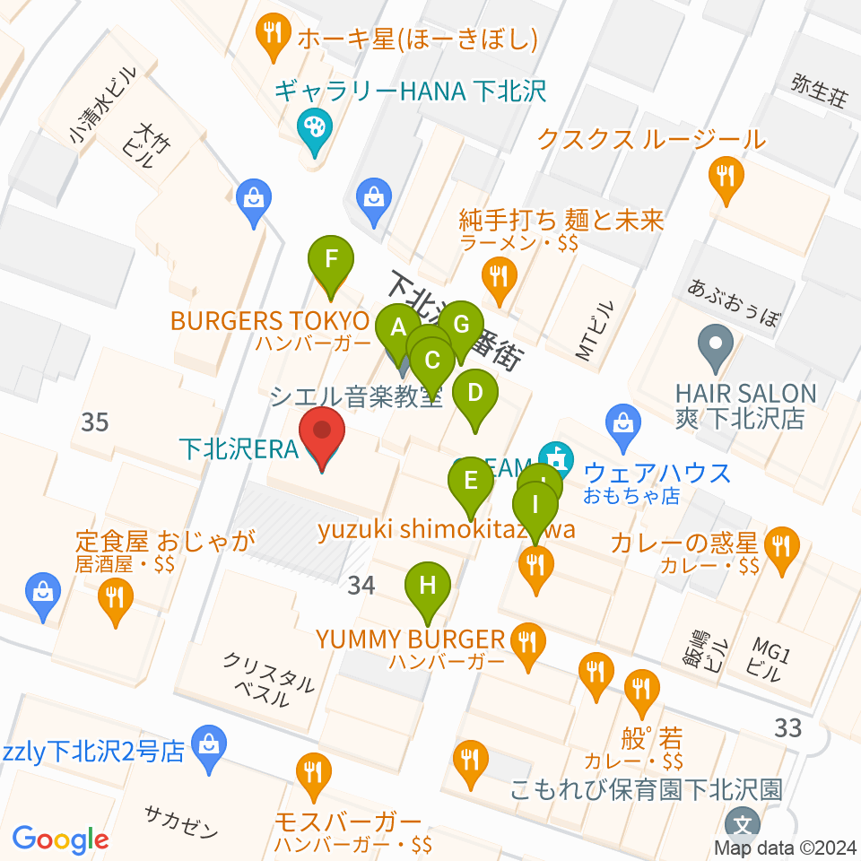 下北沢ERA周辺のファミレス・ファーストフード一覧地図