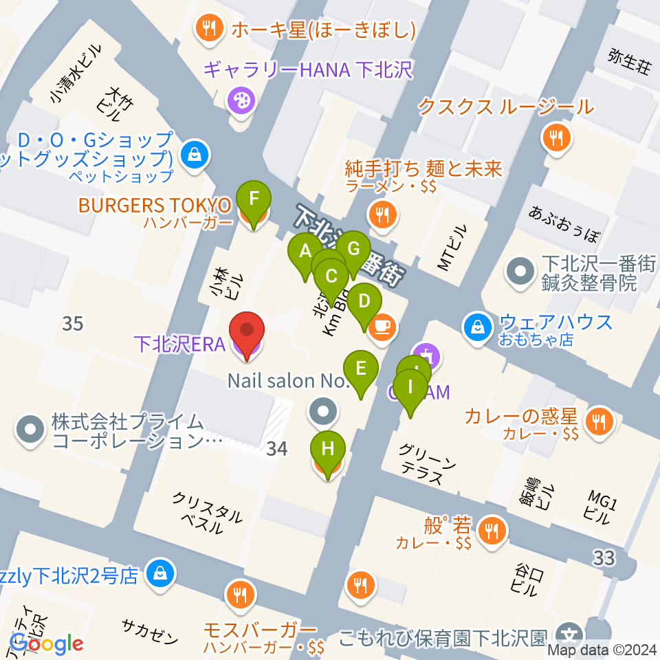 下北沢ERA周辺のファミレス・ファーストフード一覧地図