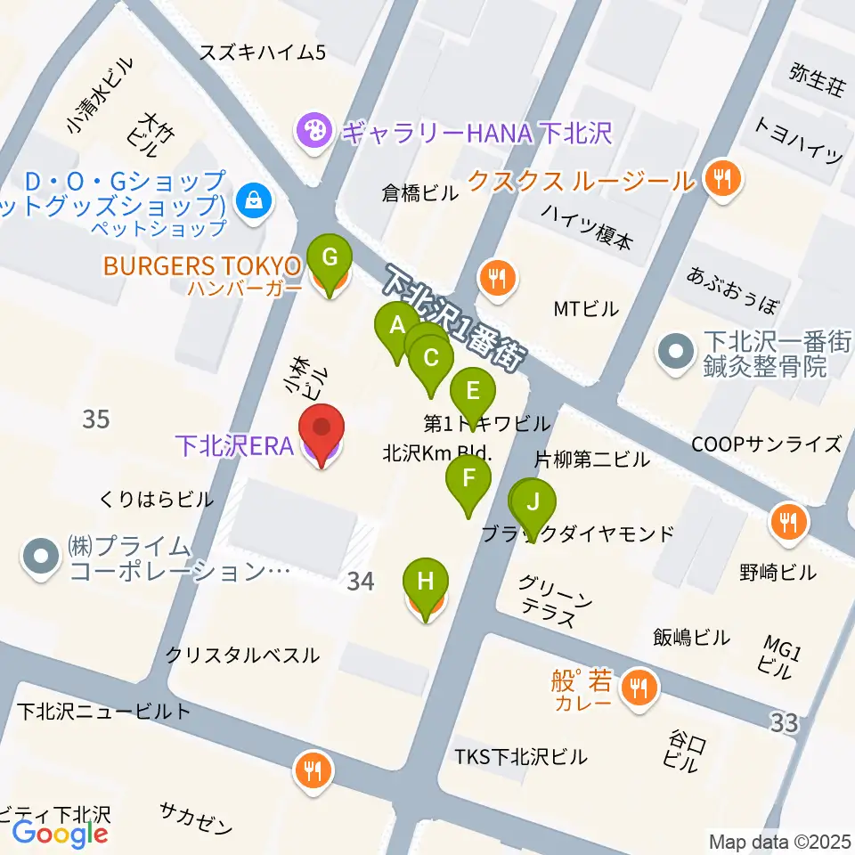 下北沢ERA周辺のファミレス・ファーストフード一覧地図