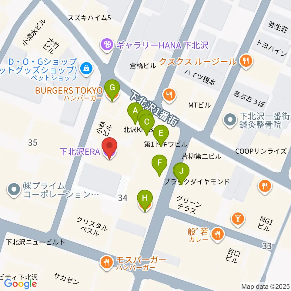 下北沢ERA周辺のファミレス・ファーストフード一覧地図