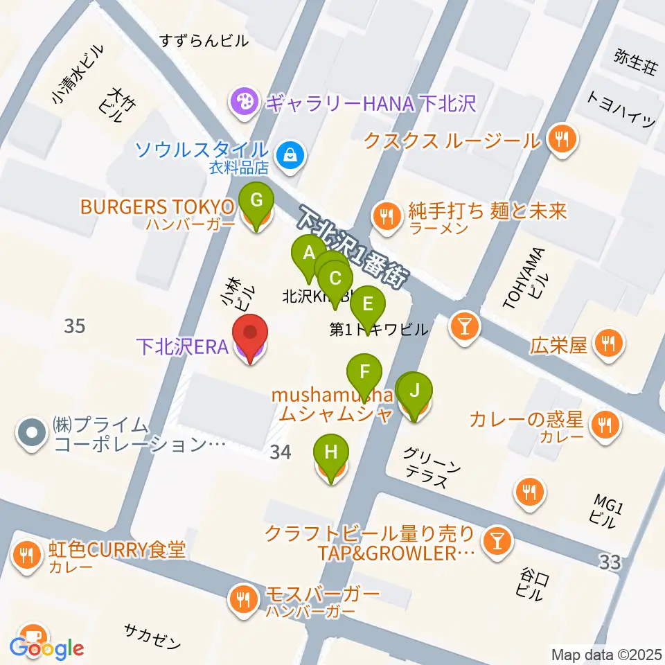 下北沢ERA周辺のファミレス・ファーストフード一覧地図