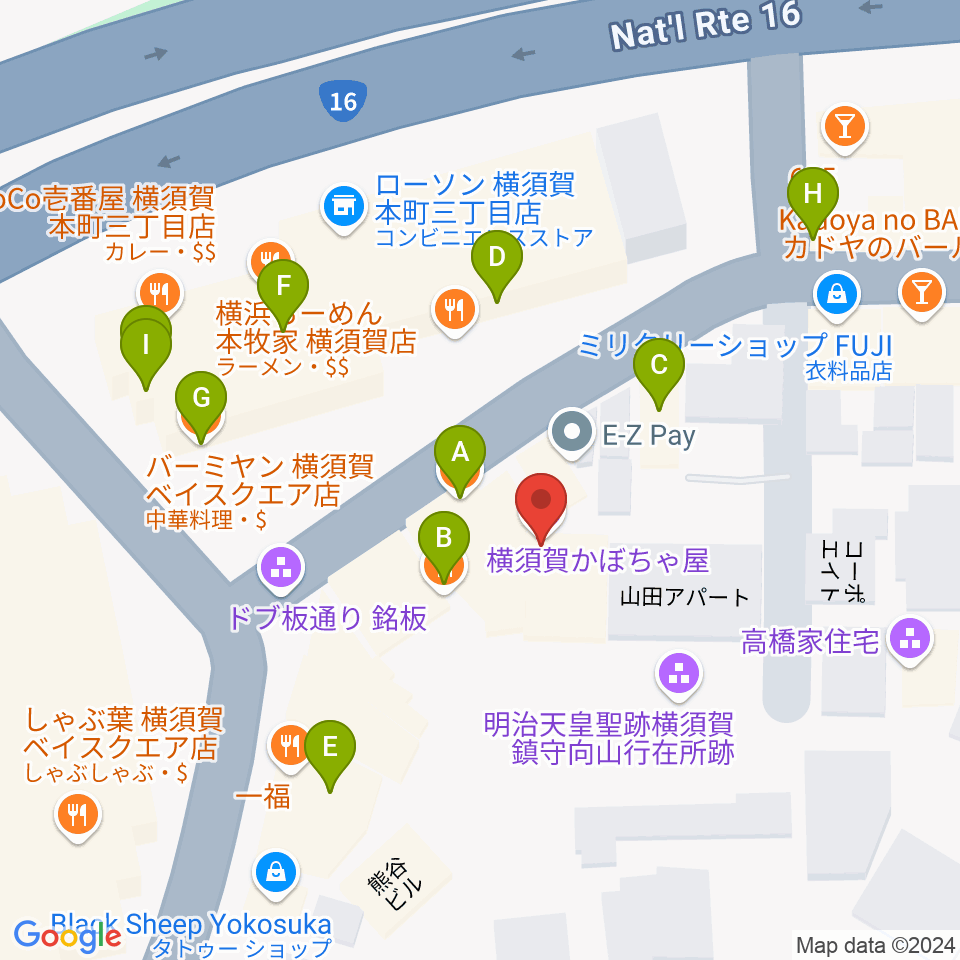 横須賀かぼちゃ屋周辺のファミレス・ファーストフード一覧地図