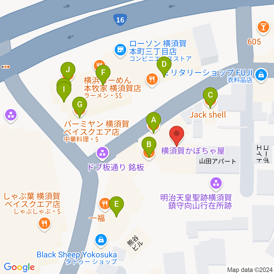 横須賀かぼちゃ屋周辺のファミレス・ファーストフード一覧地図