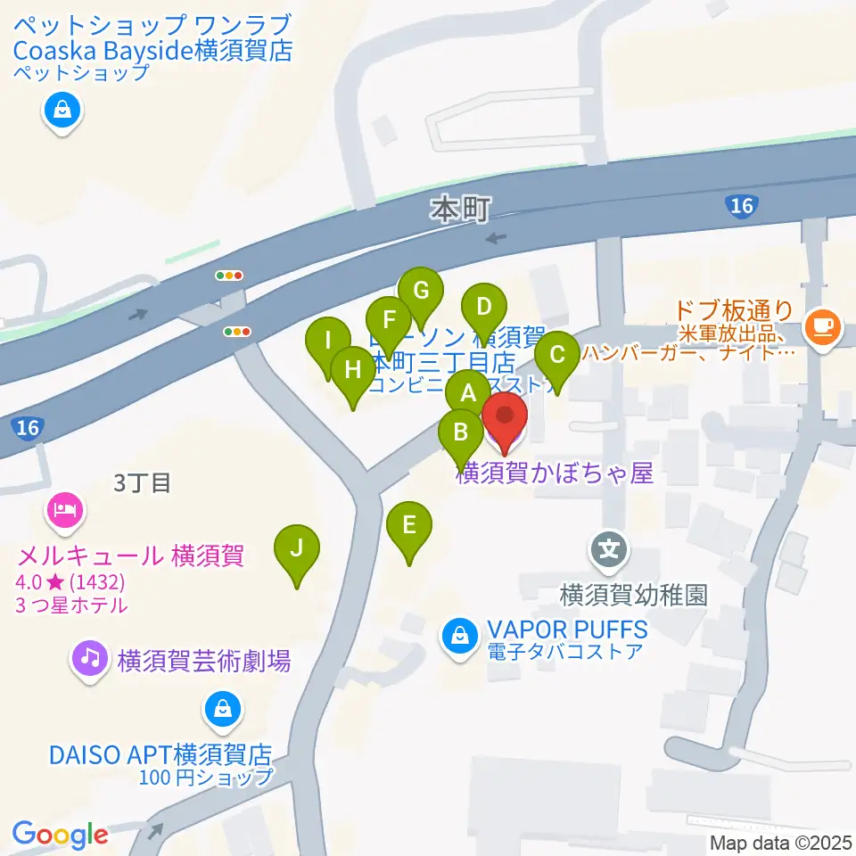 横須賀かぼちゃ屋周辺のファミレス・ファーストフード一覧地図