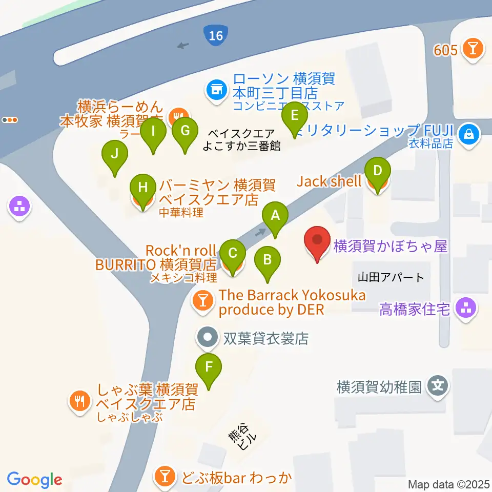 横須賀かぼちゃ屋周辺のファミレス・ファーストフード一覧地図