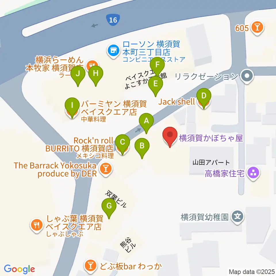 横須賀かぼちゃ屋周辺のファミレス・ファーストフード一覧地図