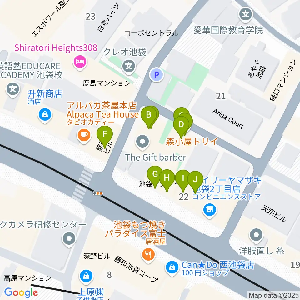 池袋バレルハウス周辺のファミレス・ファーストフード一覧地図