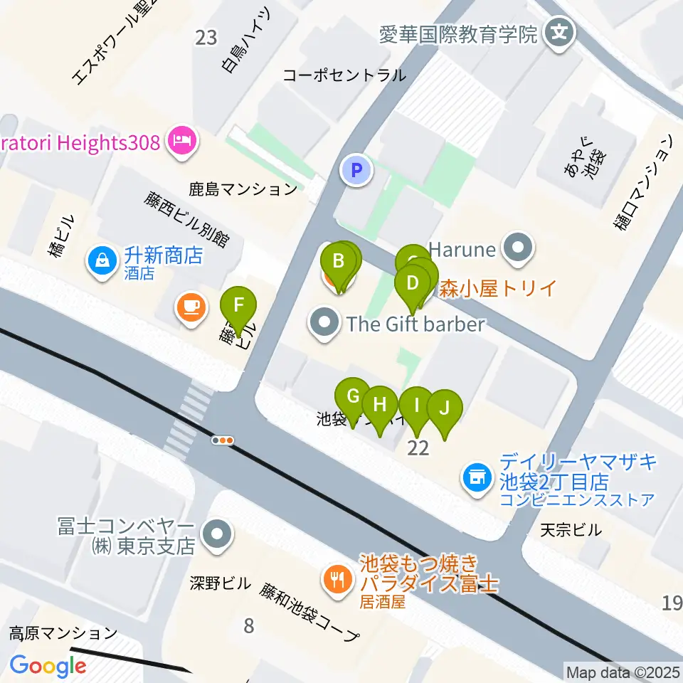 池袋バレルハウス周辺のファミレス・ファーストフード一覧地図