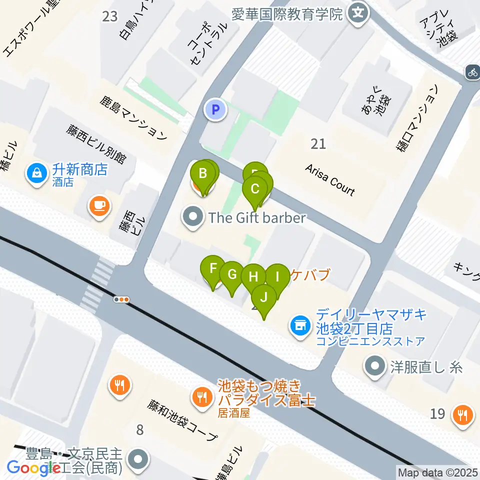 池袋バレルハウス周辺のファミレス・ファーストフード一覧地図