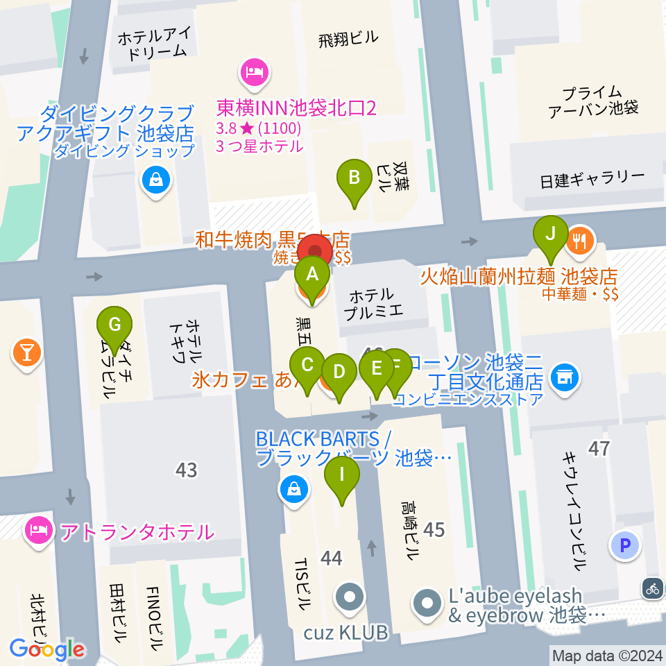 池袋手刀 チョップ周辺のファミレス・ファーストフード一覧地図