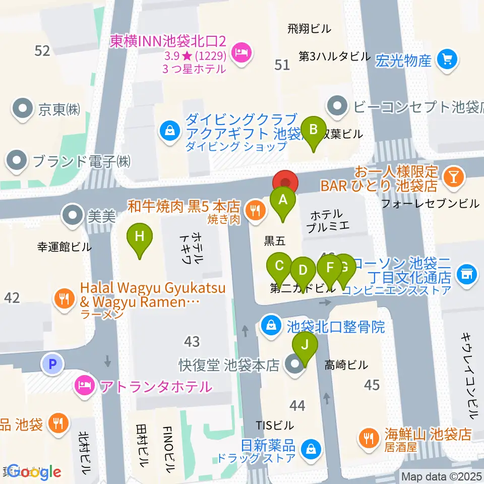 池袋手刀 チョップ周辺のファミレス・ファーストフード一覧地図