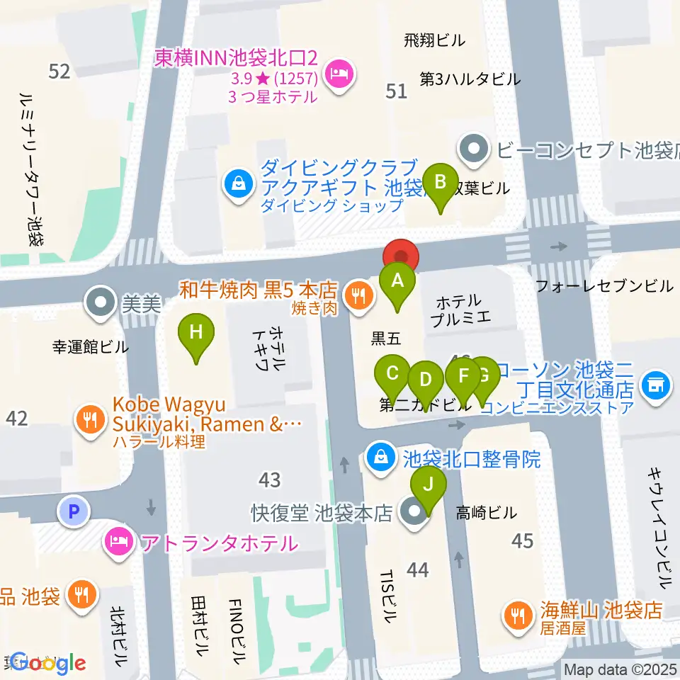 池袋手刀 チョップ周辺のファミレス・ファーストフード一覧地図