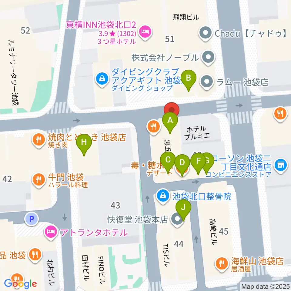 池袋手刀 チョップ周辺のファミレス・ファーストフード一覧地図