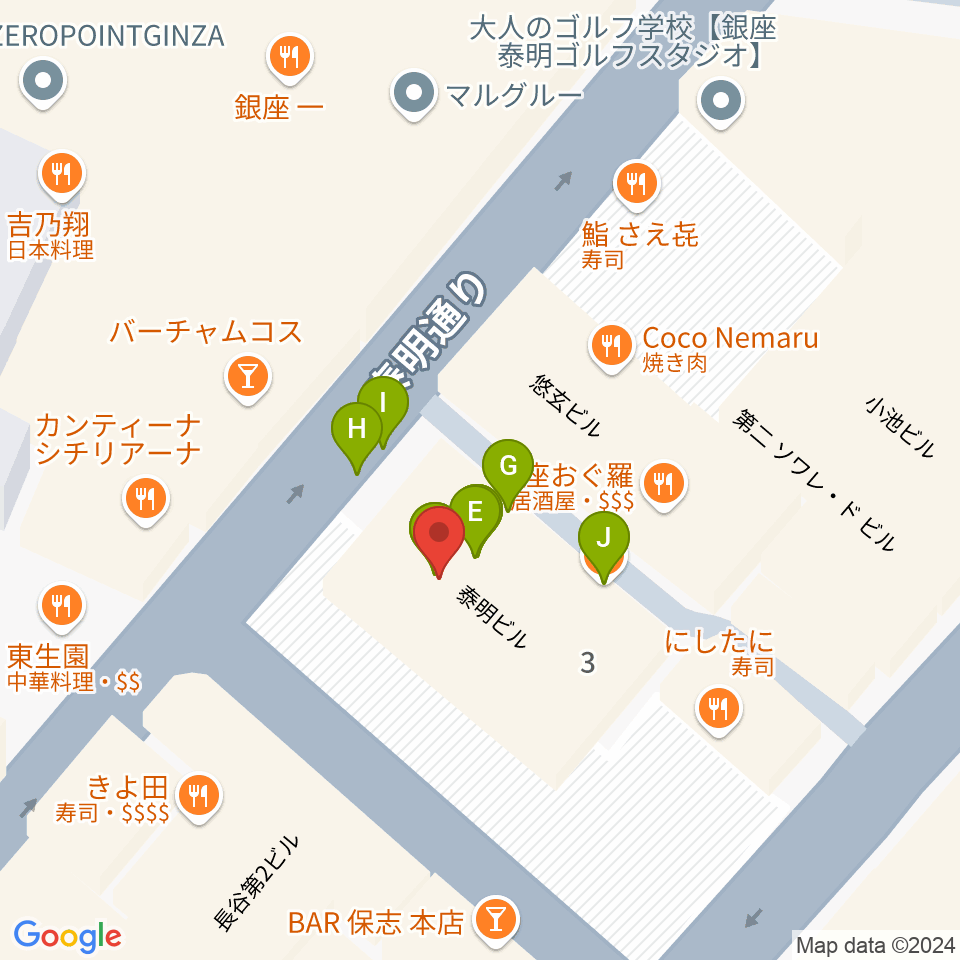 銀座ミーヤカフェ周辺のファミレス・ファーストフード一覧地図