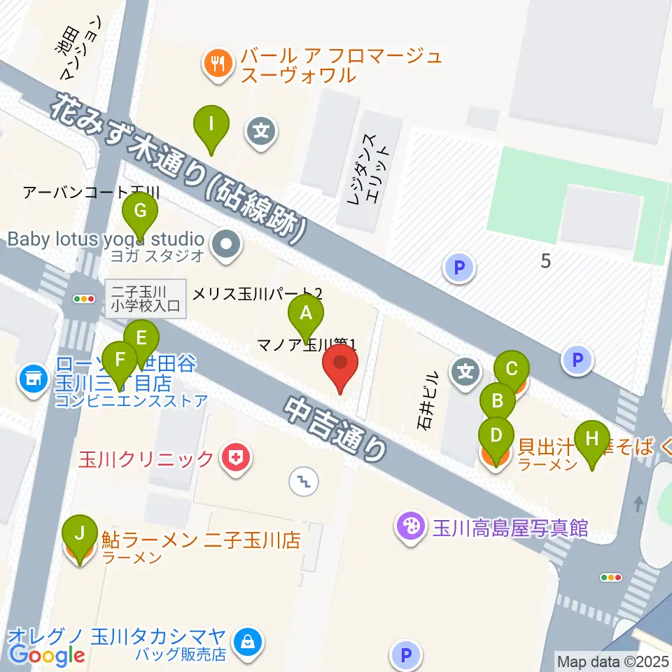 二子玉川GEMINI Theater周辺のファミレス・ファーストフード一覧地図