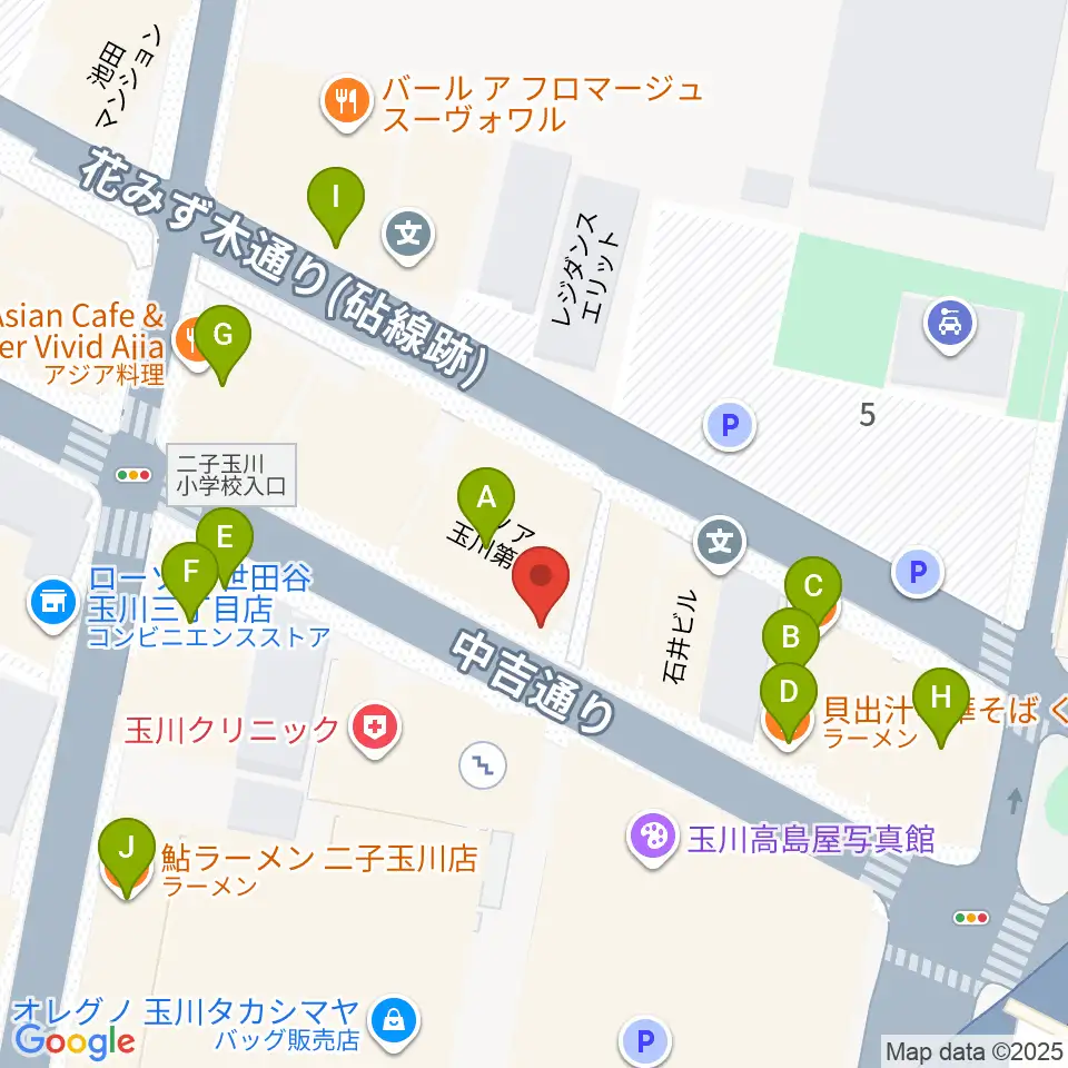 二子玉川GEMINI Theater周辺のファミレス・ファーストフード一覧地図