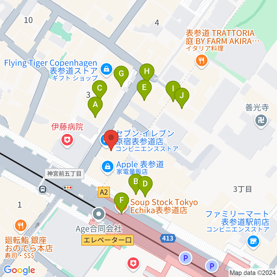 表参道GROUND周辺のファミレス・ファーストフード一覧地図