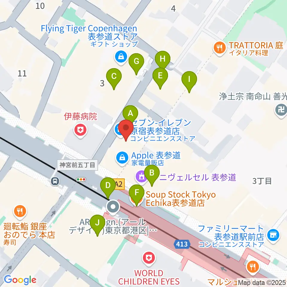 表参道GROUND周辺のファミレス・ファーストフード一覧地図