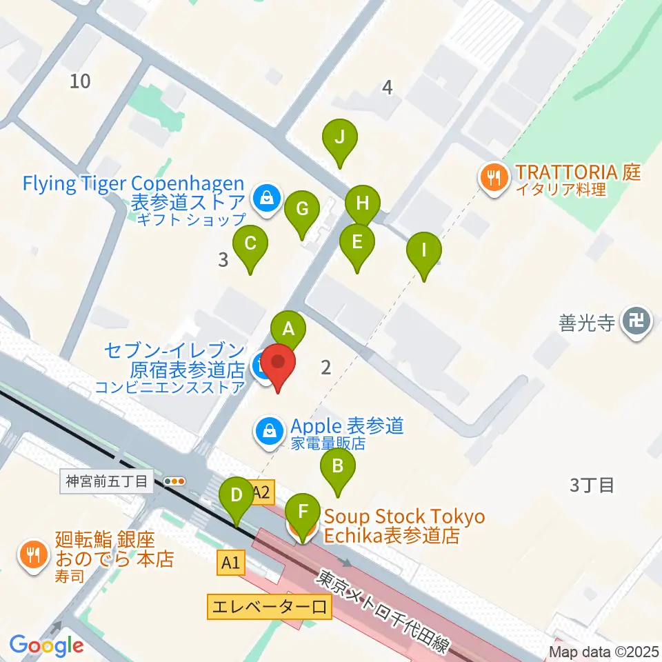 表参道GROUND周辺のファミレス・ファーストフード一覧地図