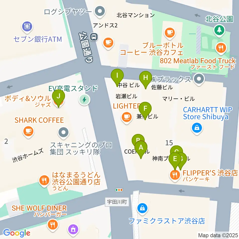 渋谷UNDERBAR周辺のファミレス・ファーストフード一覧地図