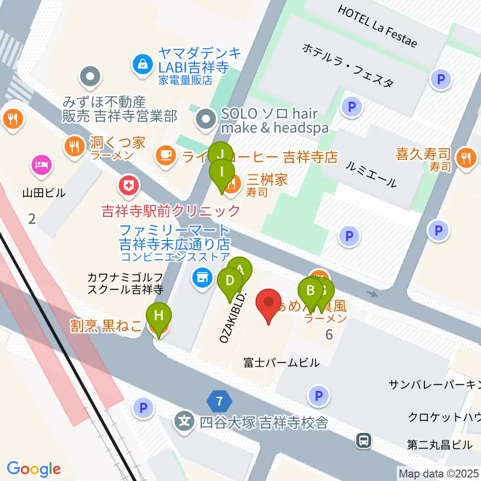 吉祥寺シャッフル周辺のファミレス・ファーストフード一覧地図