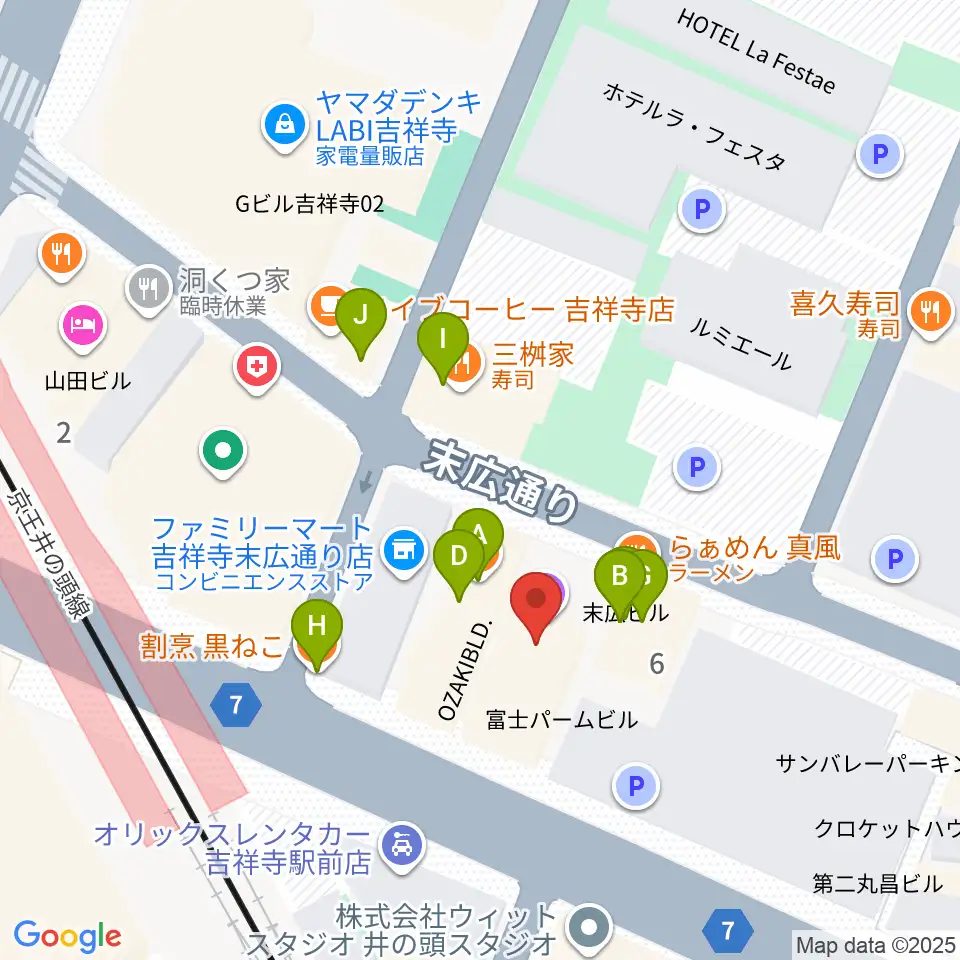 吉祥寺シャッフル周辺のファミレス・ファーストフード一覧地図
