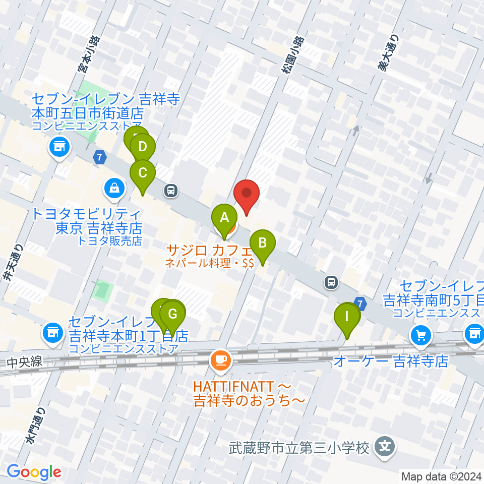 吉祥寺クレッシェンド周辺のファミレス・ファーストフード一覧地図