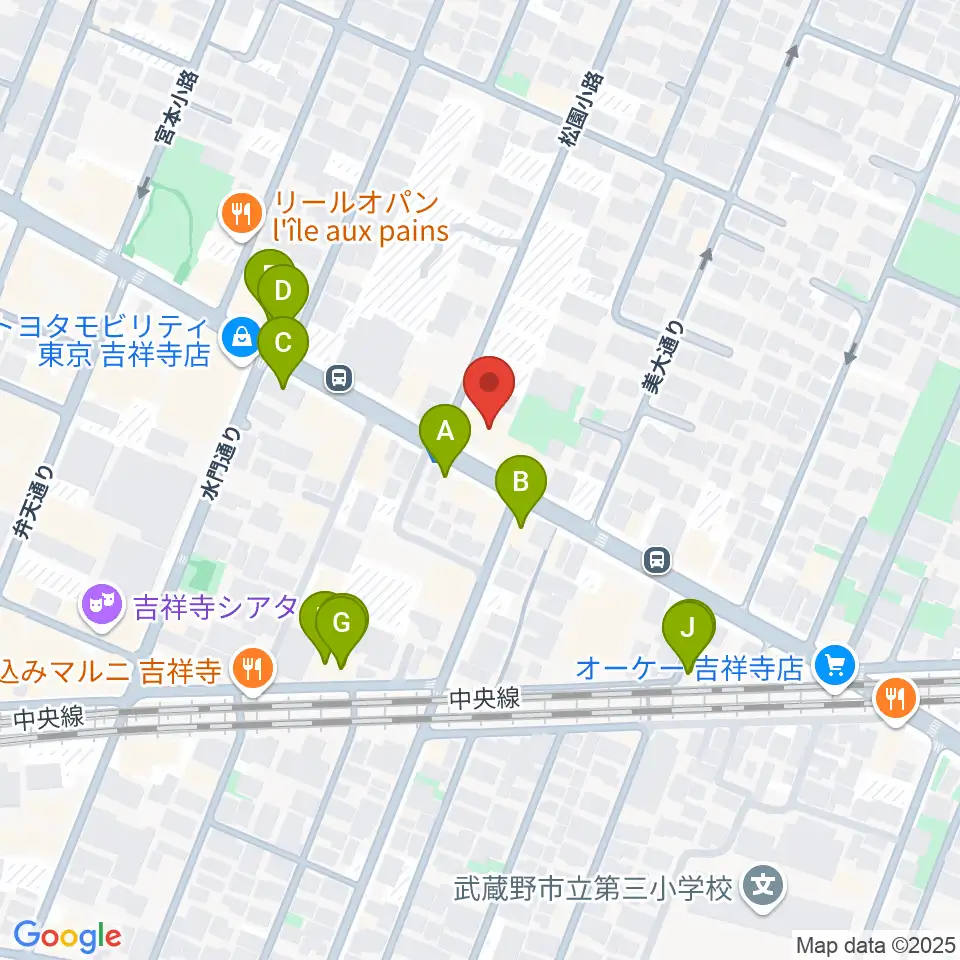 吉祥寺クレッシェンド周辺のファミレス・ファーストフード一覧地図